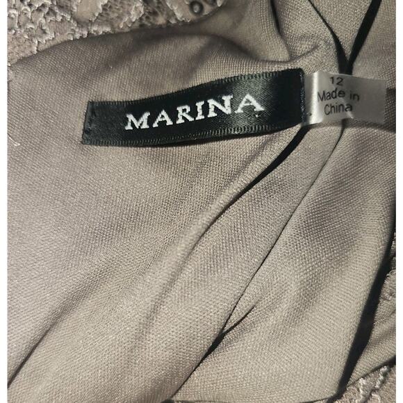 Vtg Marina Taupe Mesh Lace Sequin Beaded Sheath Dress Size 12 Cocktail Party - Picture 7 of 13